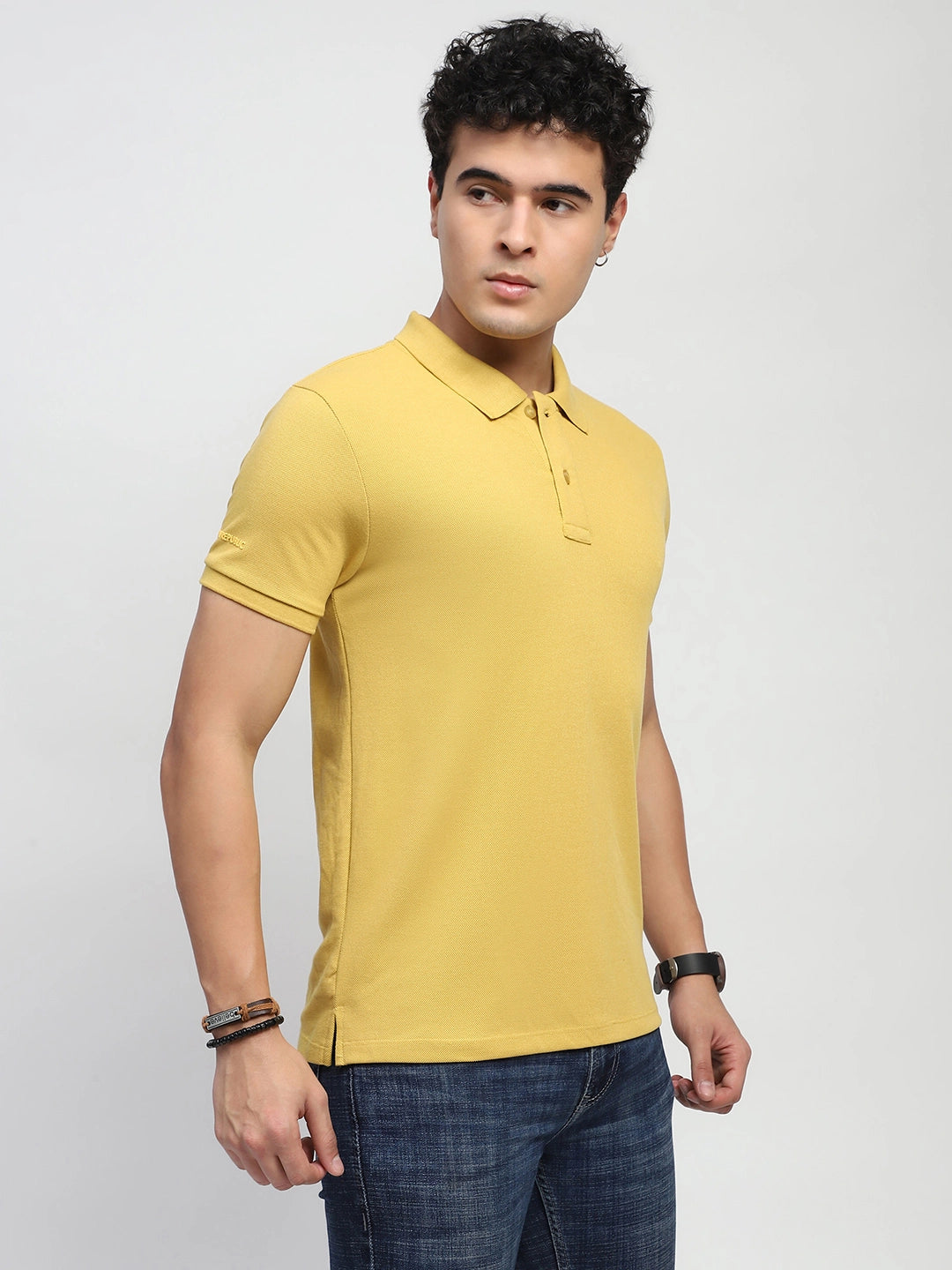 Mustard Solid Polo T-Shirt - Global Republic
