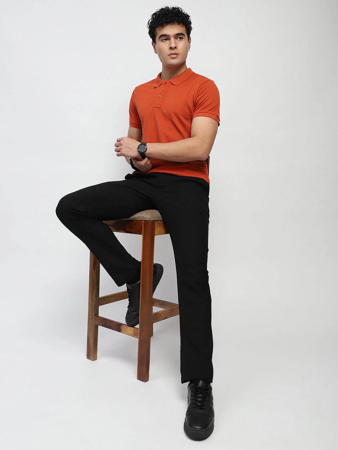 Rust Solid Cotton Blend Polo T-Shirt - Global Republic