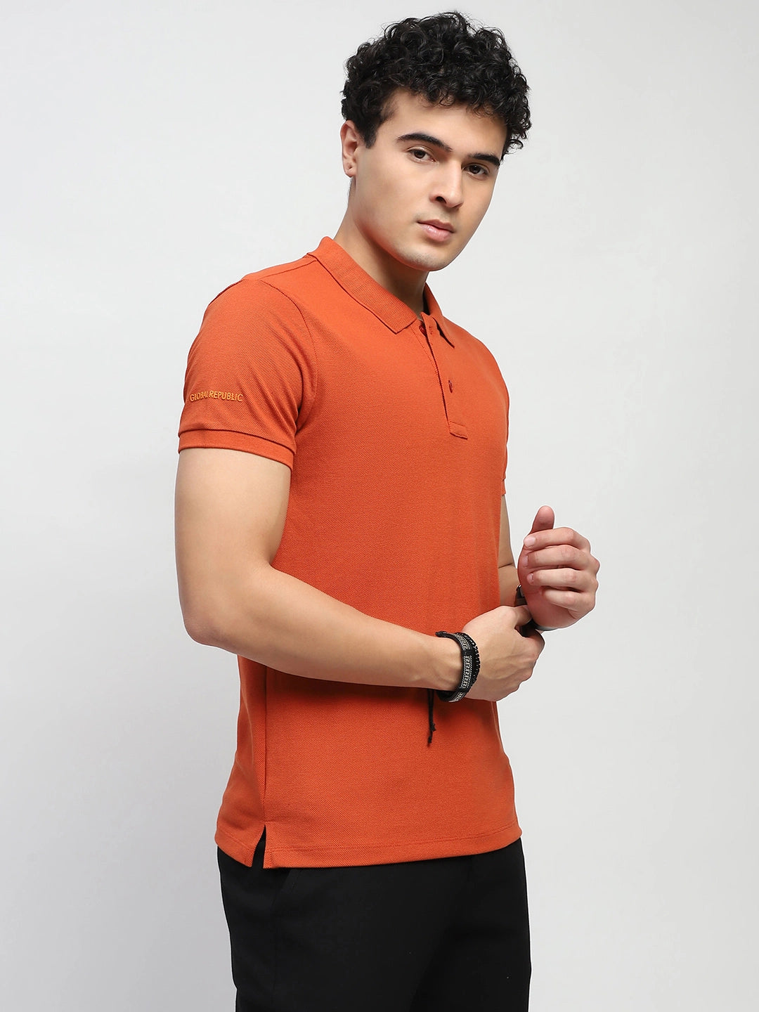 Rust Solid Cotton Blend Polo T-Shirt - Global Republic
