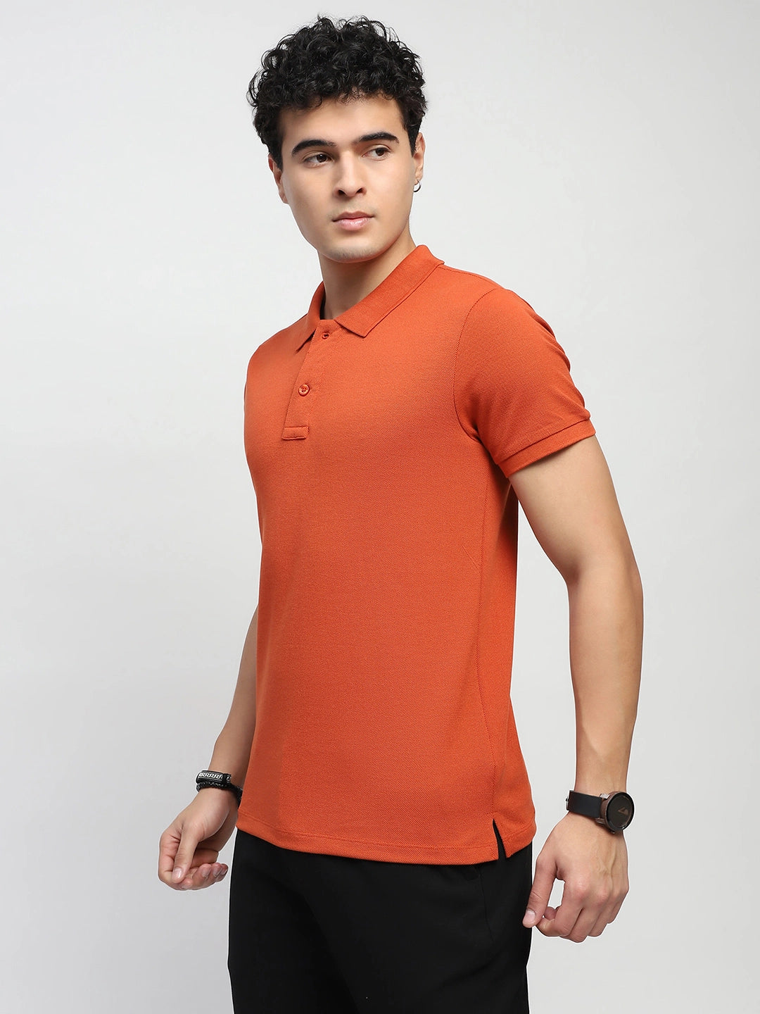 Rust Solid Cotton Blend Polo T-Shirt - Global Republic
