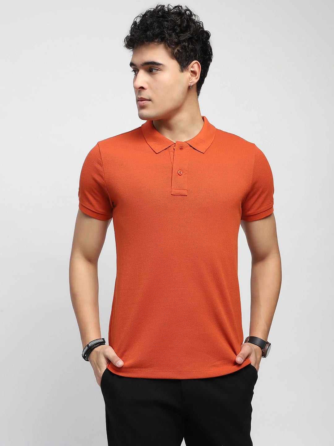 Rust Solid Cotton Blend Polo T-Shirt - Global Republic