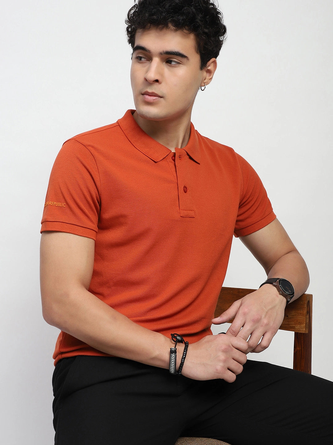 Rust Solid Cotton Blend Polo T-Shirt - Global Republic