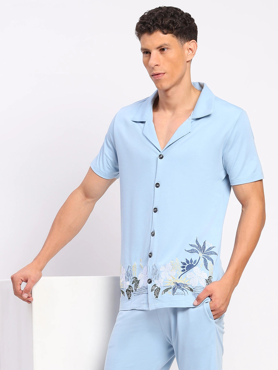 Sky Blue Embroidered Co-ord Set - Global Republic