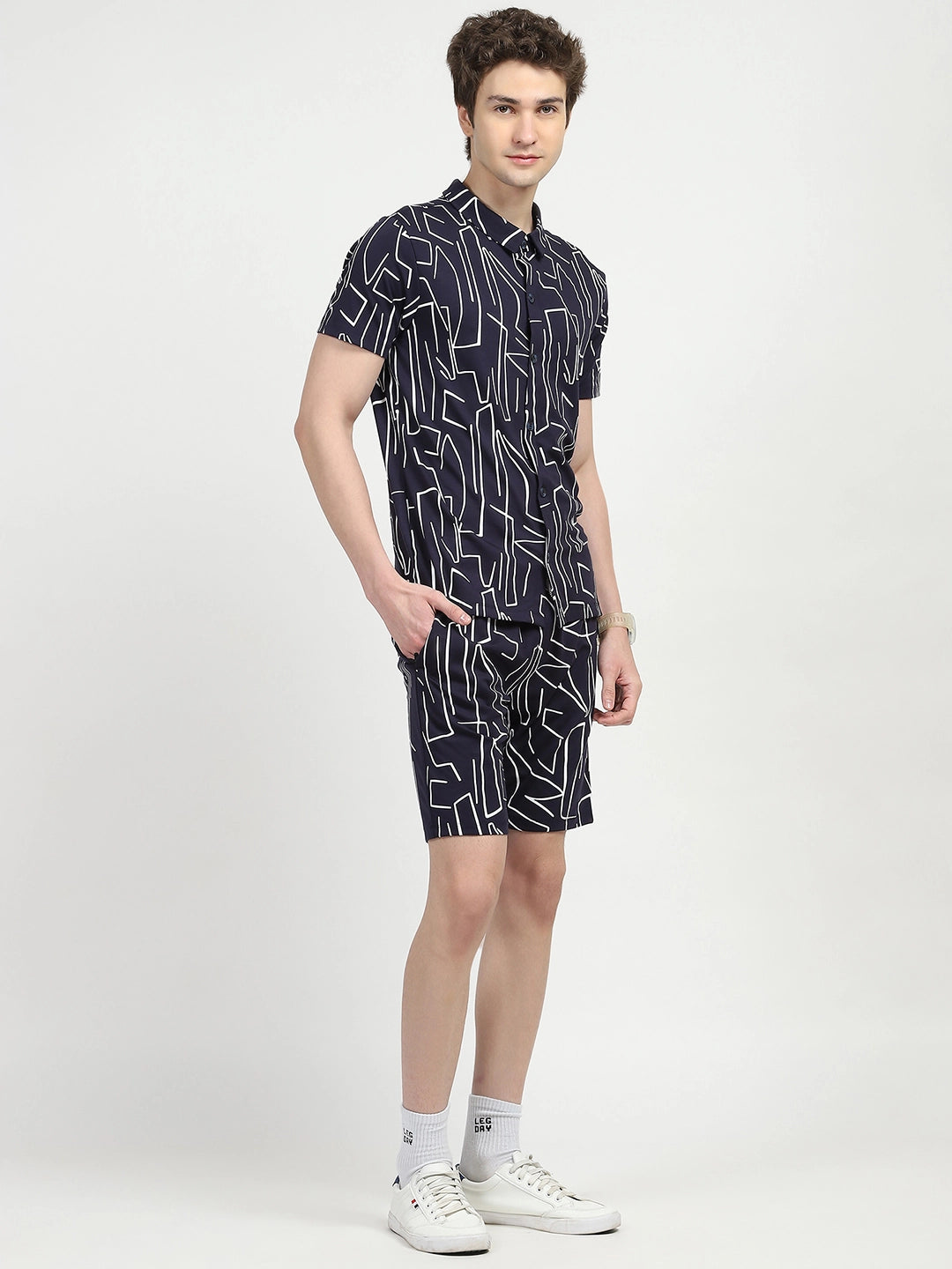 Navy Abstract Print Viscose Set - Global Republic