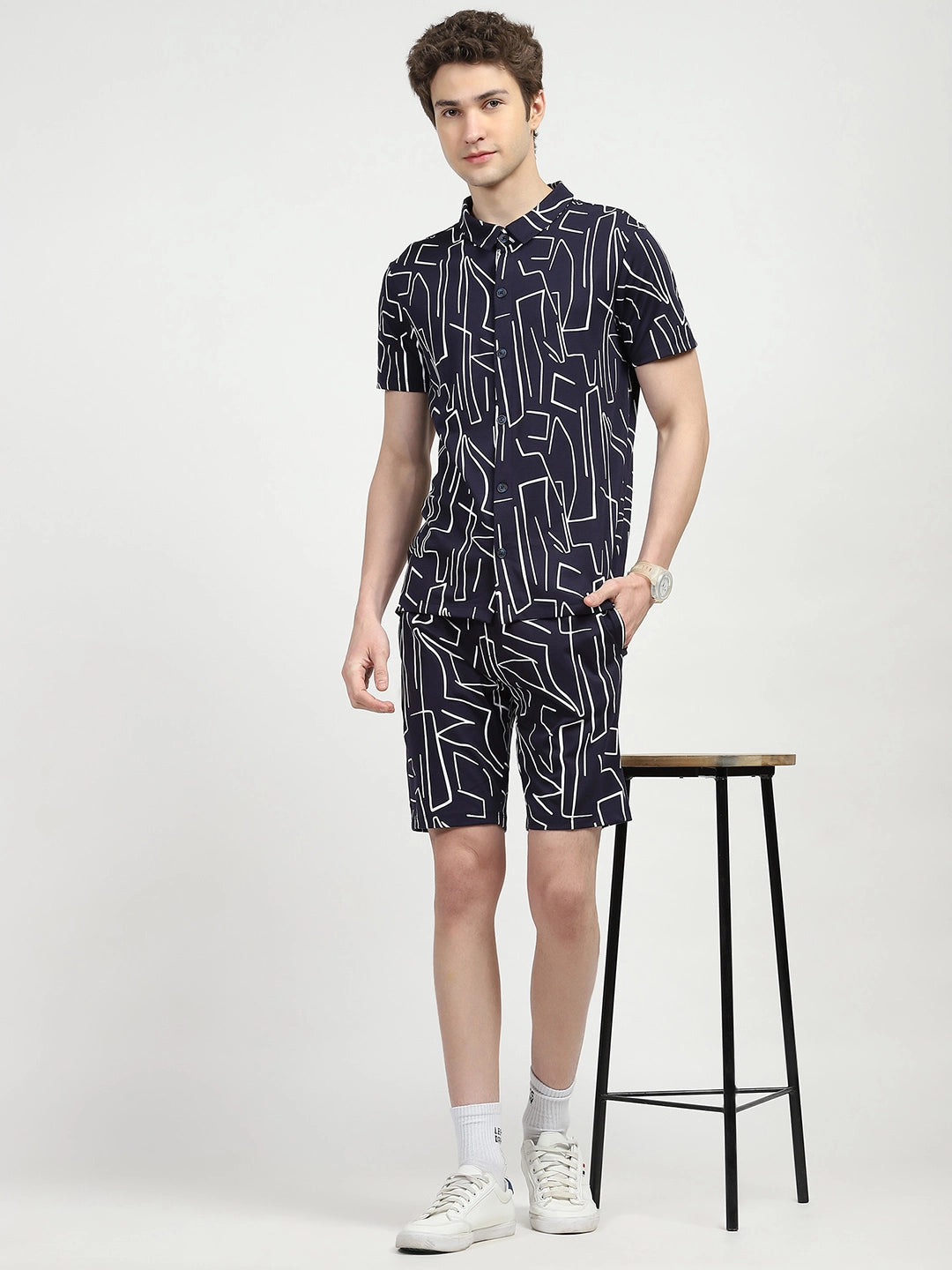 Navy Abstract Print Viscose Set - Global Republic
