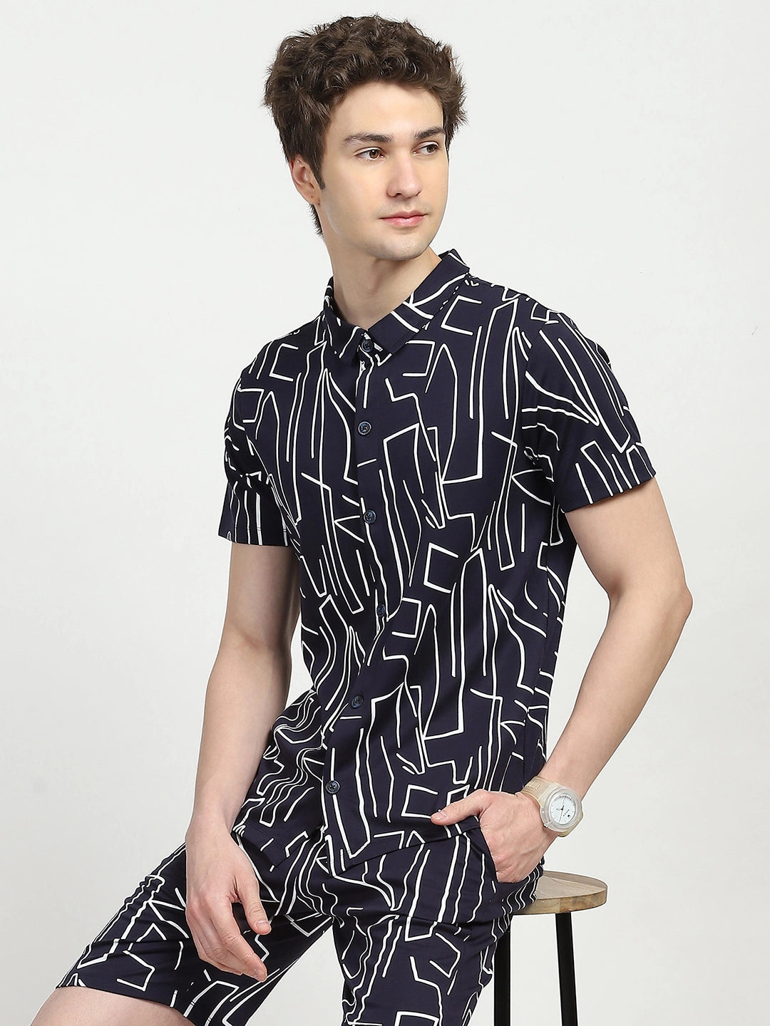 Navy Abstract Print Viscose Set - Global Republic