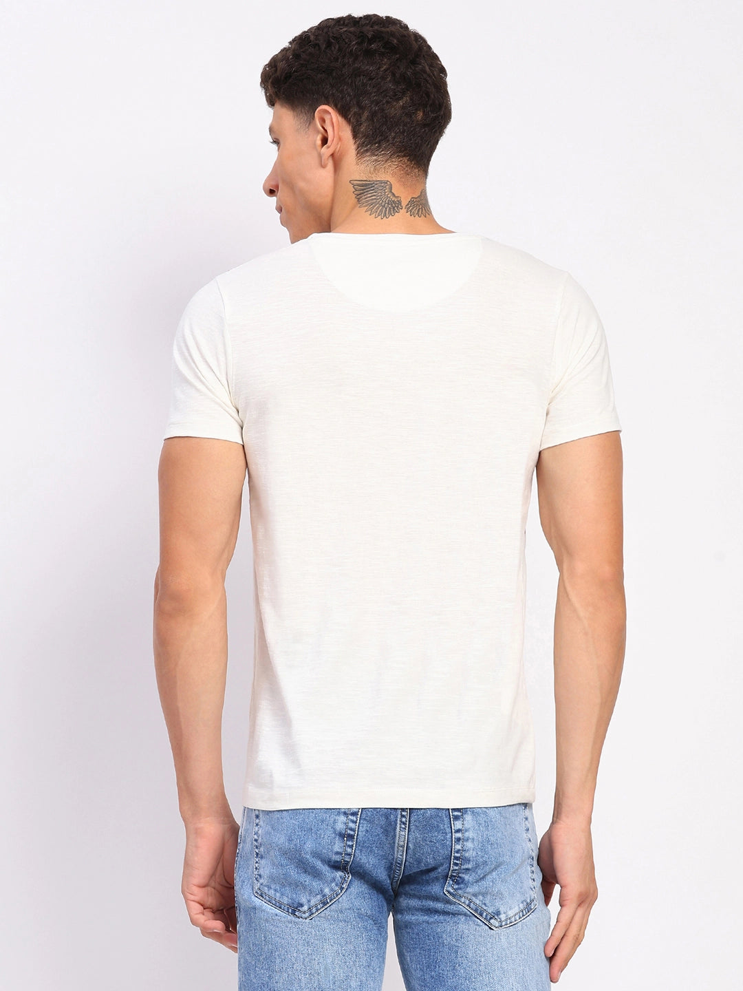 White Cotton Typographic Print & Embroidered T-Shirt - Global Republic