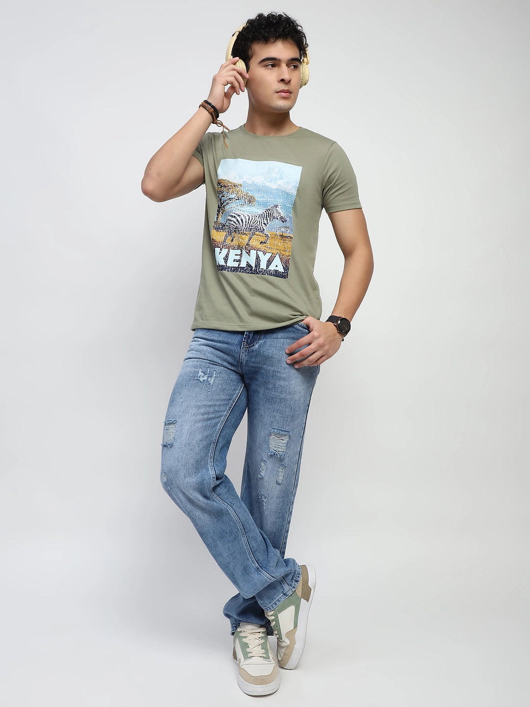 Olive Graphic Cotton T-Shirt - Global Republic