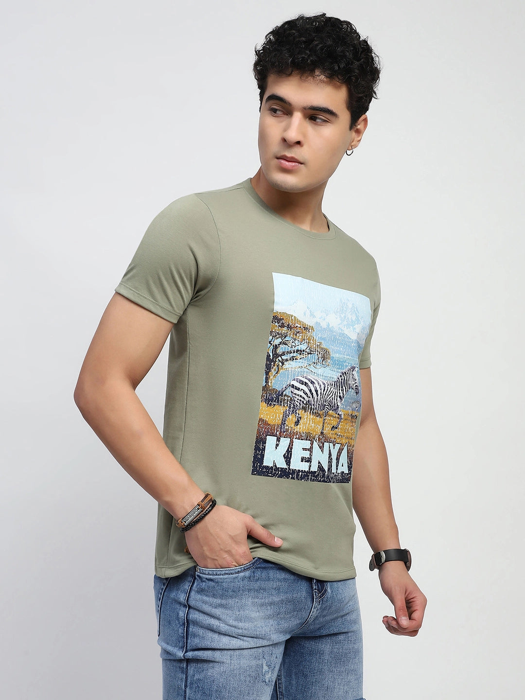 Olive Graphic Cotton T-Shirt - Global Republic