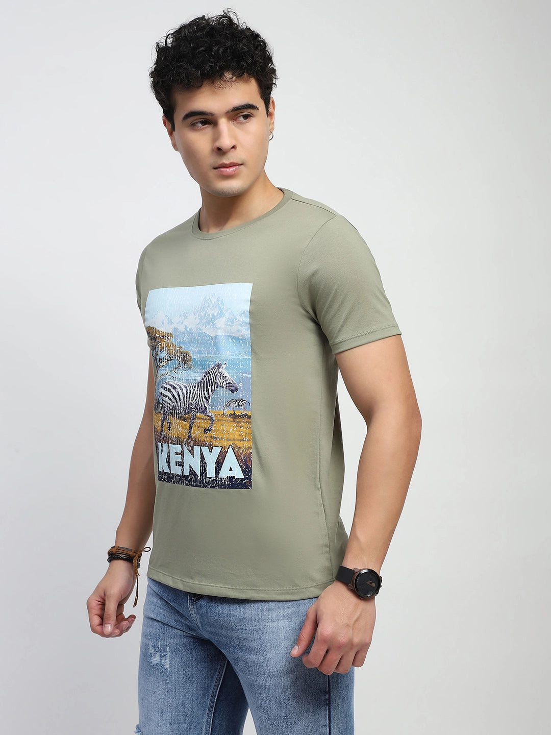 Olive Graphic Cotton T-Shirt - Global Republic