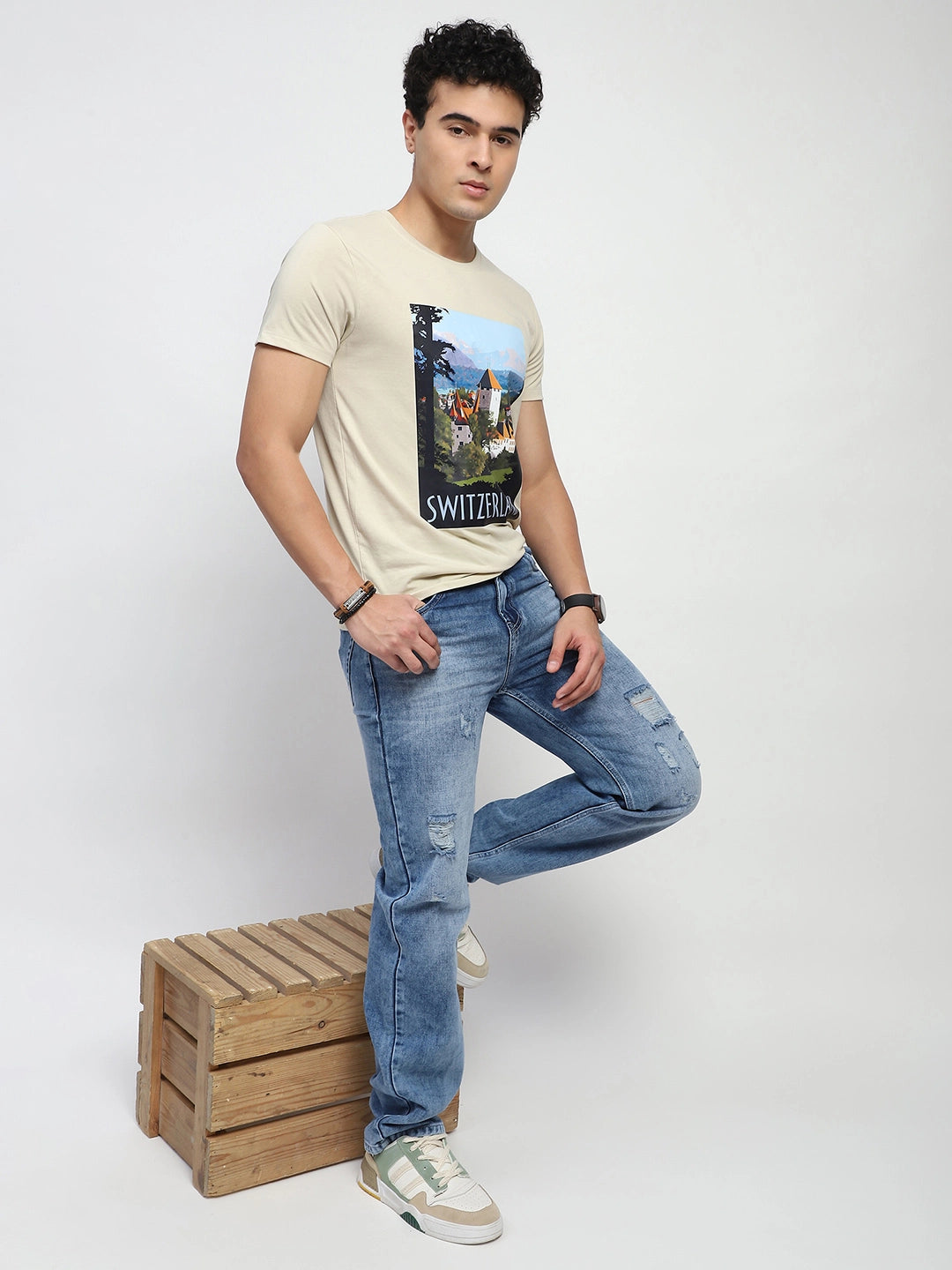 Beige Graphic Cotton T-Shirt - Global Republic