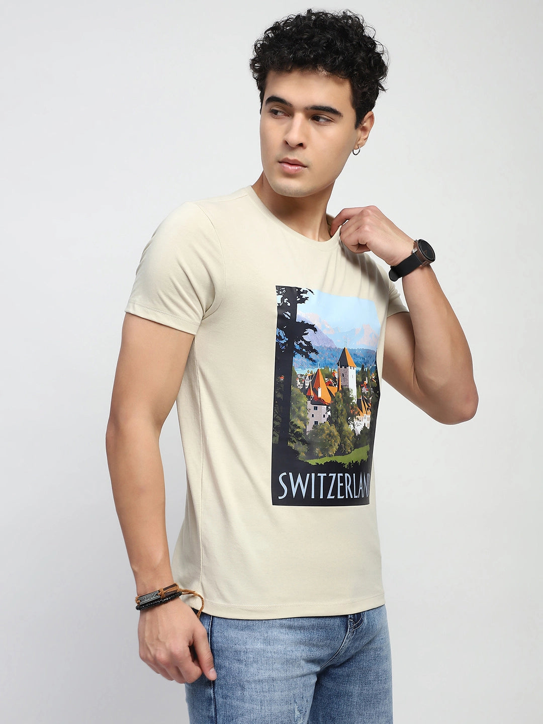 Beige Graphic Cotton T-Shirt - Global Republic
