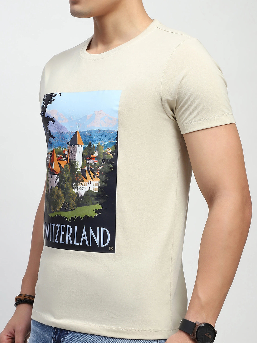 Beige Graphic Cotton T-Shirt - Global Republic