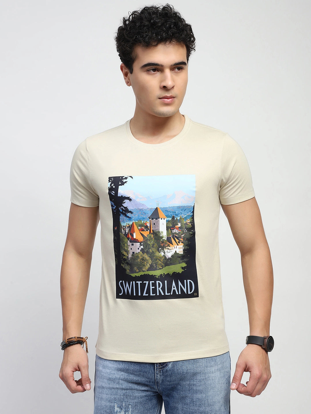Beige Graphic Cotton T-Shirt - Global Republic