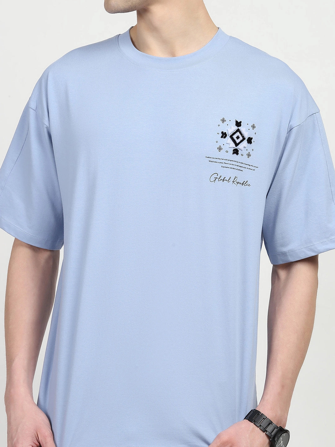 Blue Oversized Graphic Cotton T-shirt - Global Republic
