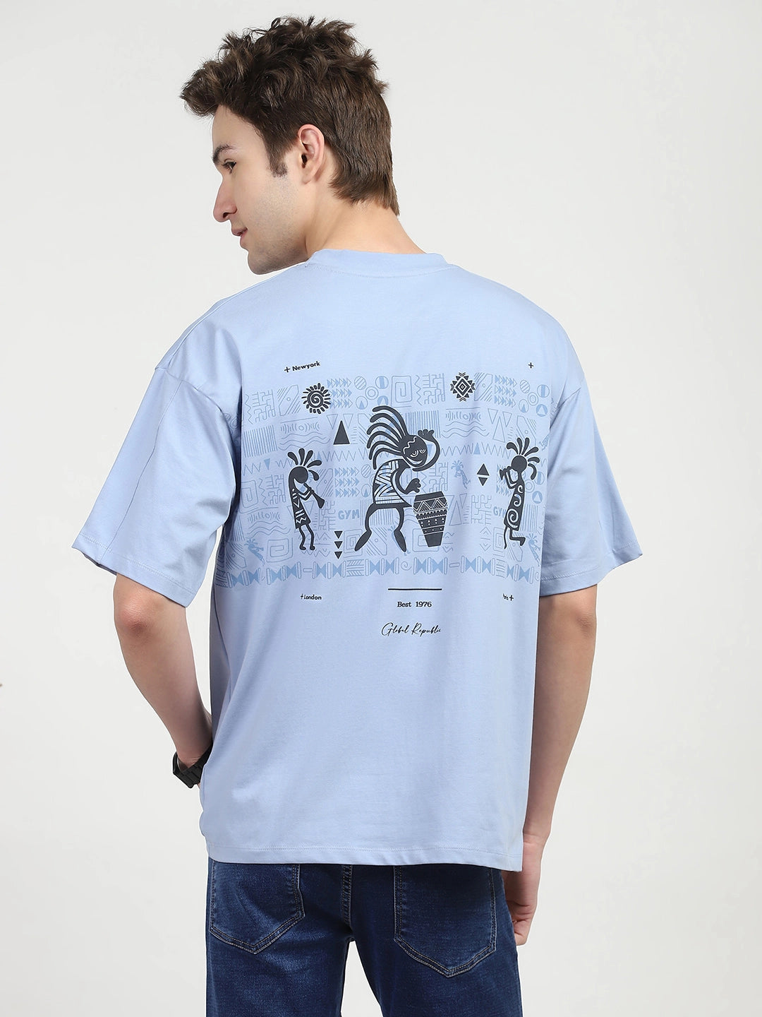 Blue Oversized Graphic Cotton T-shirt - Global Republic