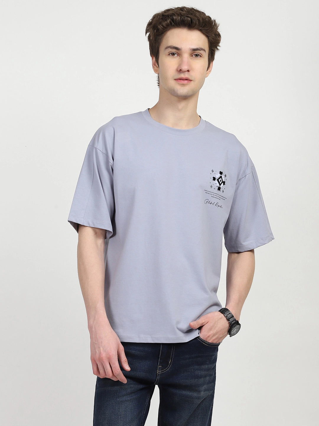 Grey Oversized Graphic Cotton T-shirt - Global Republic