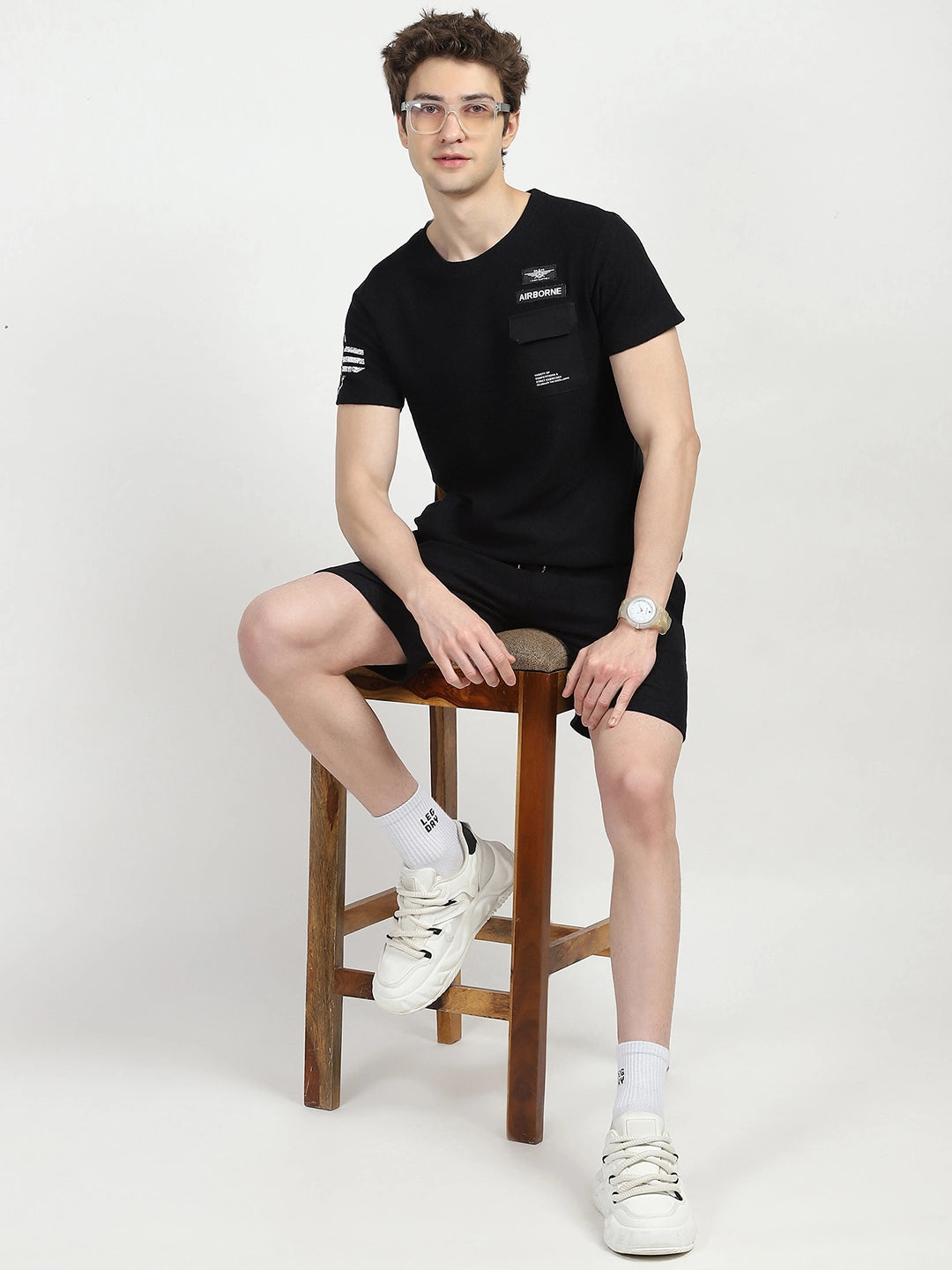 Black Cotton Textured Co-ord Set - Global Republic