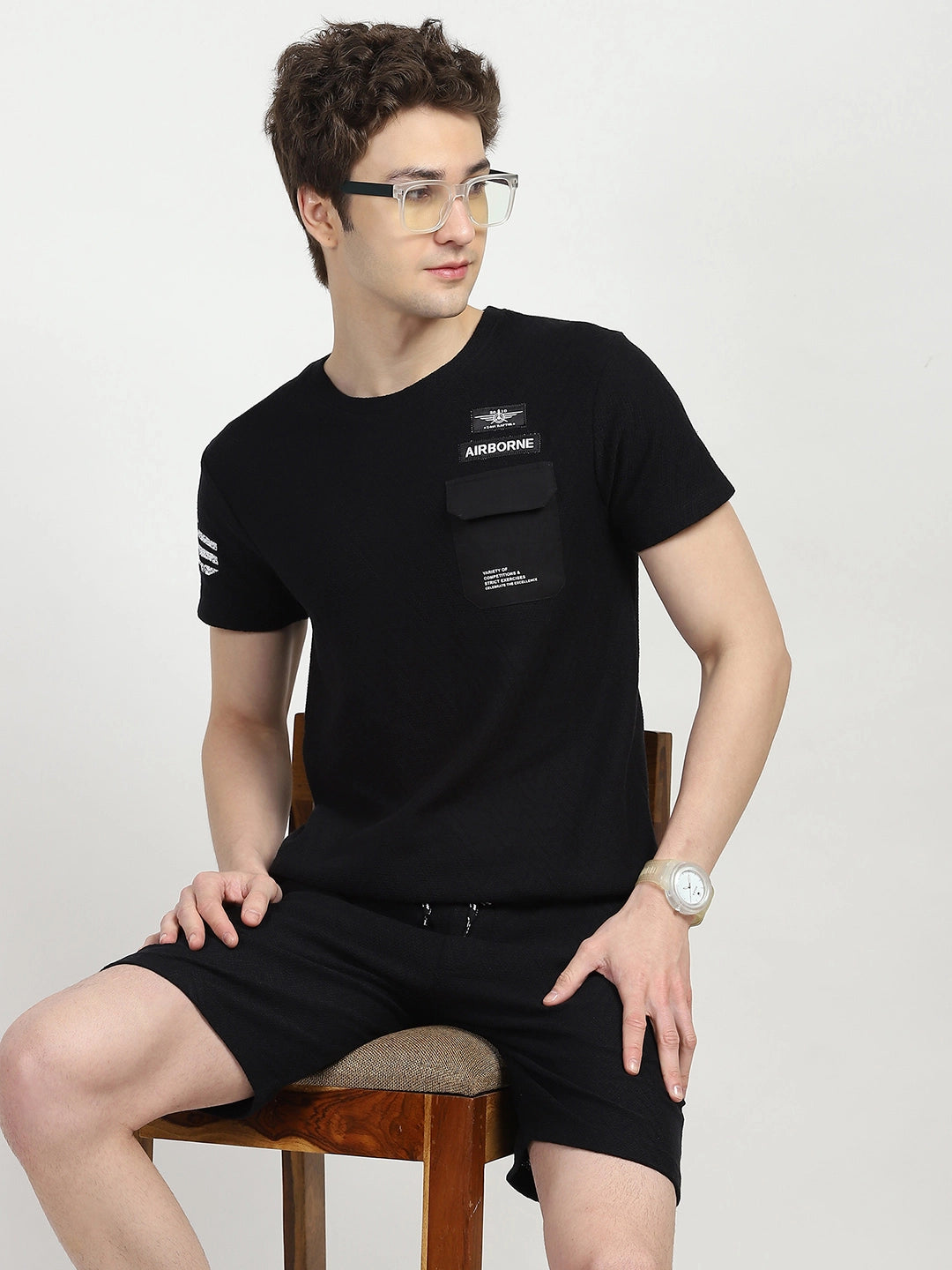 Black Cotton Textured Co-ord Set - Global Republic