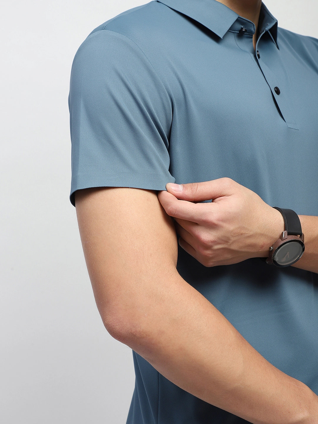 Blue Nylon Blend Solid T-Shirt - Global Republic