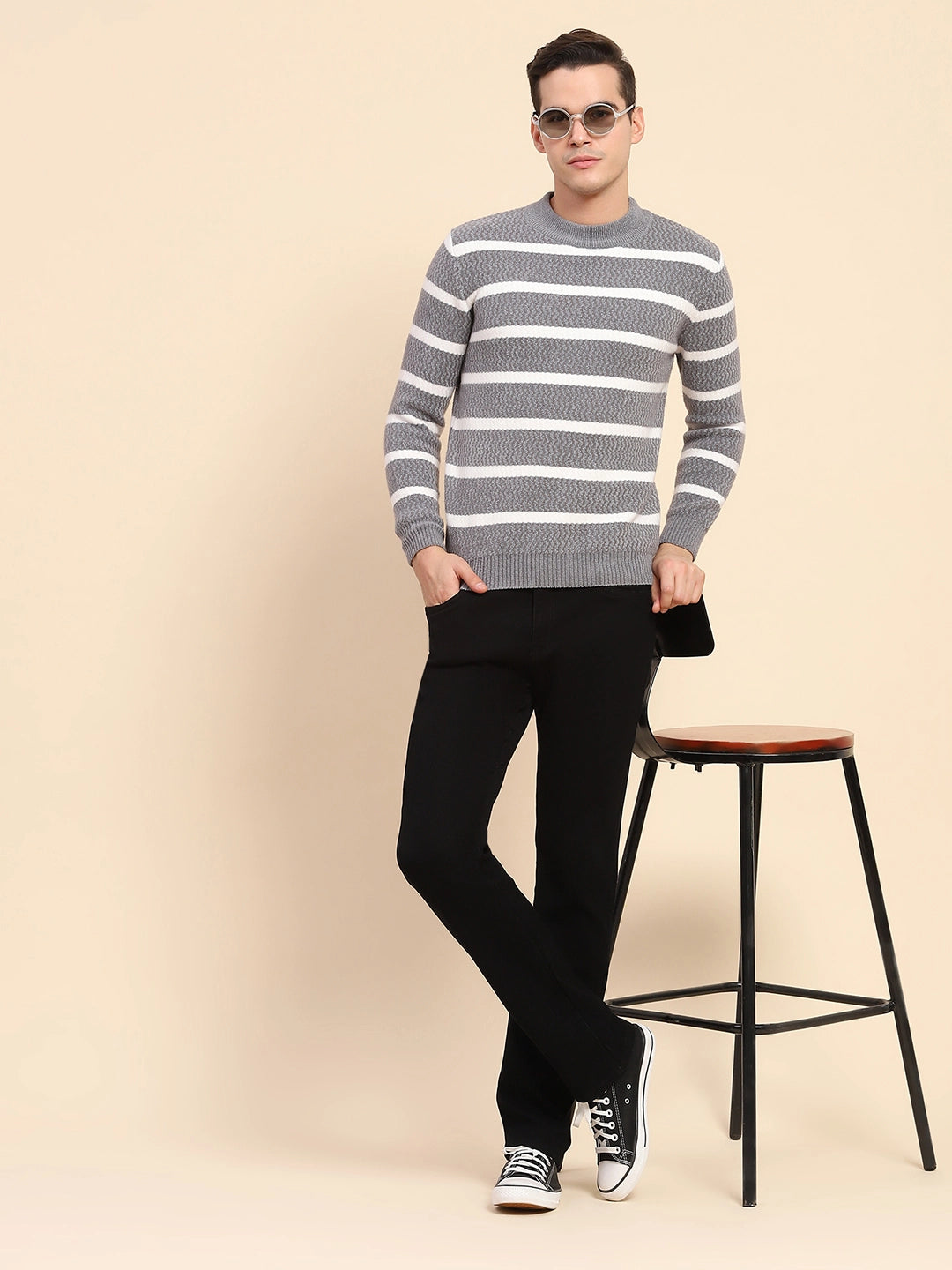 Grey Striped Pullover - Global Republic