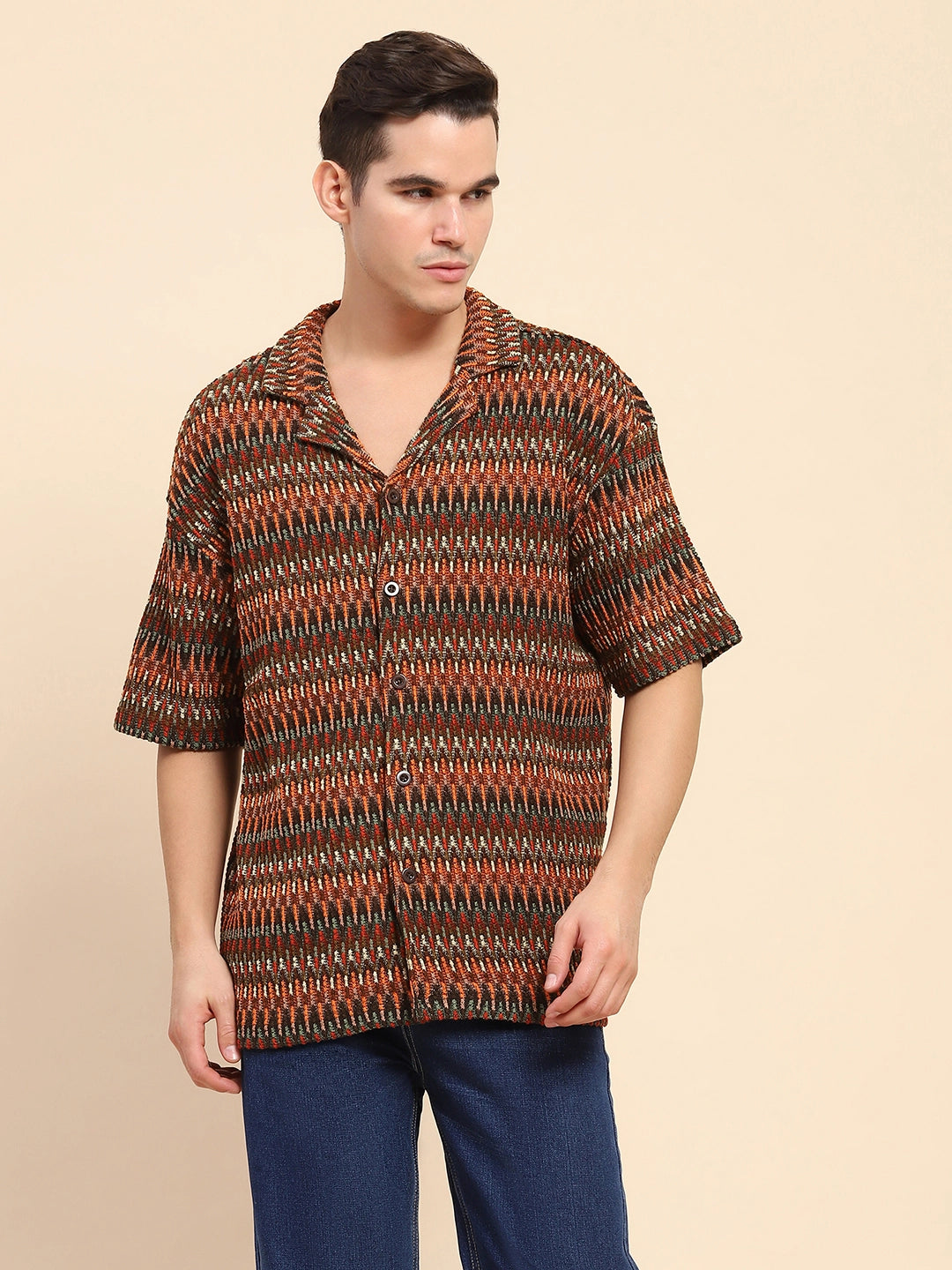 Multi  Textured Oversized Shirt - Global Republic