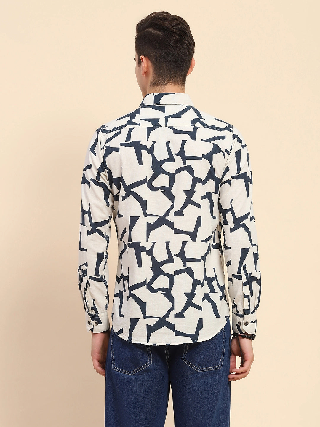 Navy Abstract Cotton Casual Shirt - Global Republic