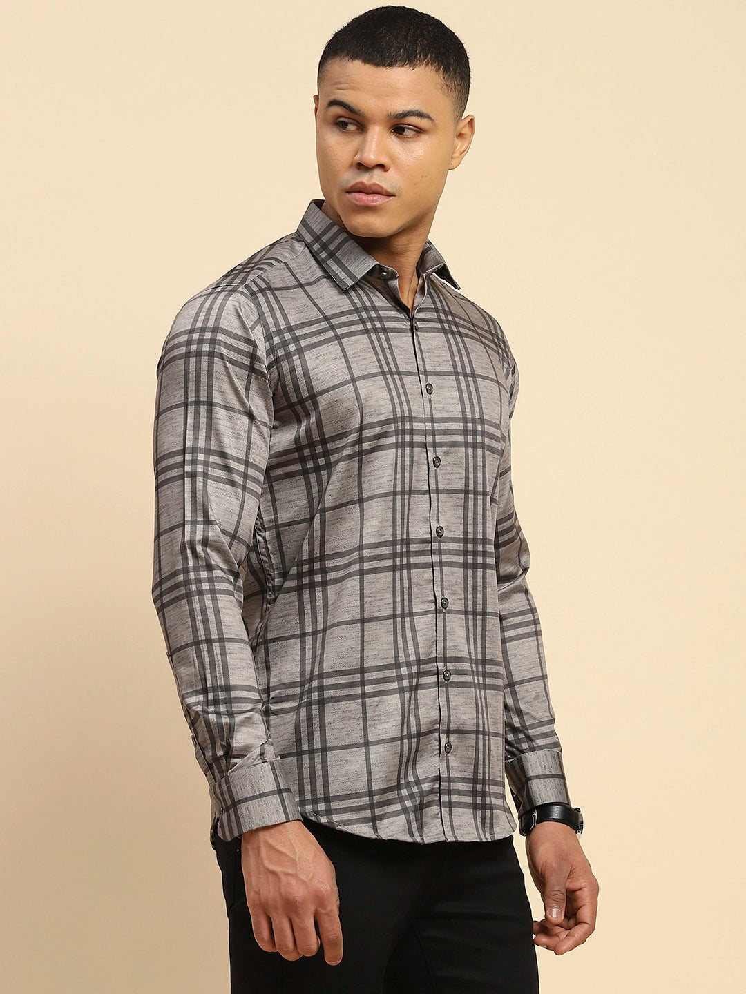 Grey Cotton Blend Tailored fit Shirt - Global Republic