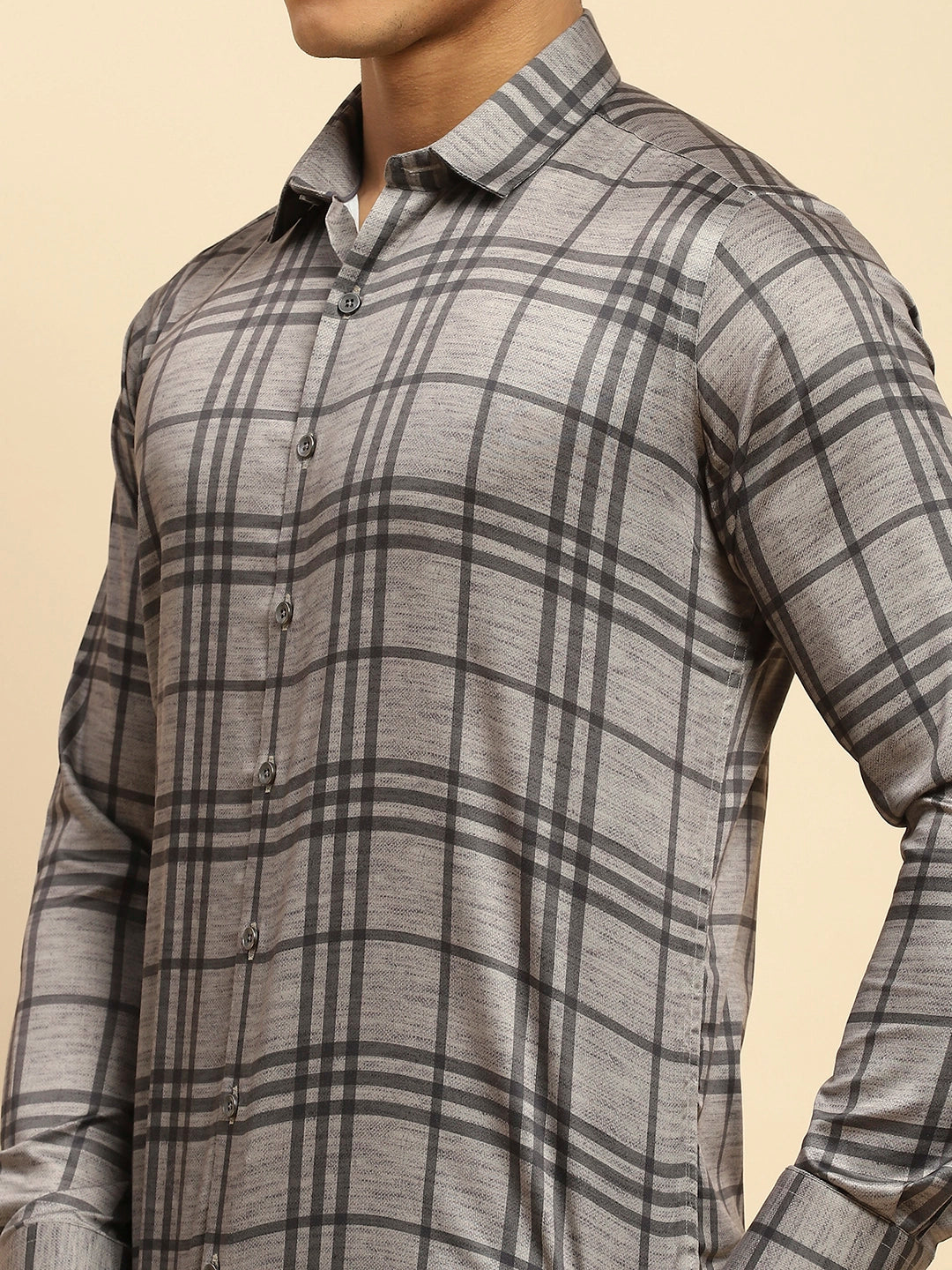 Grey Cotton Blend Tailored fit Shirt - Global Republic