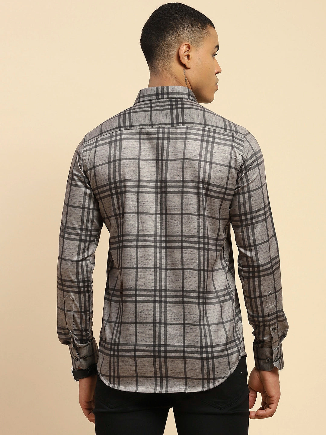 Grey Cotton Blend Tailored fit Shirt - Global Republic