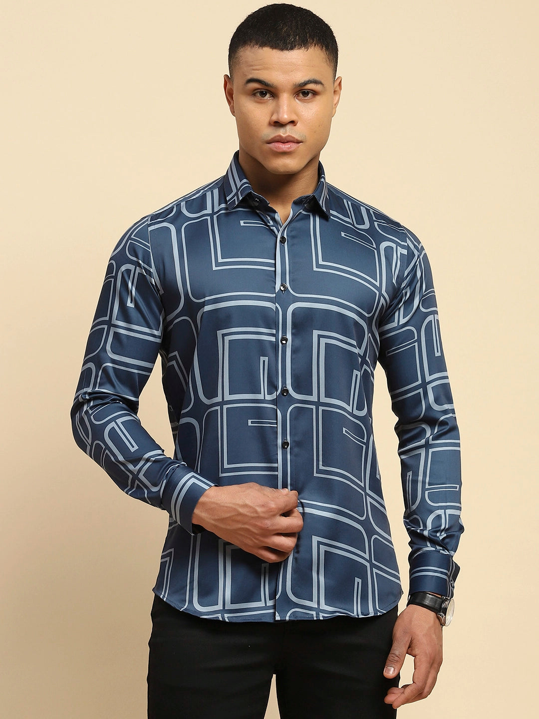 Blue Cotton Blend Tailored fit Shirt - Global Republic
