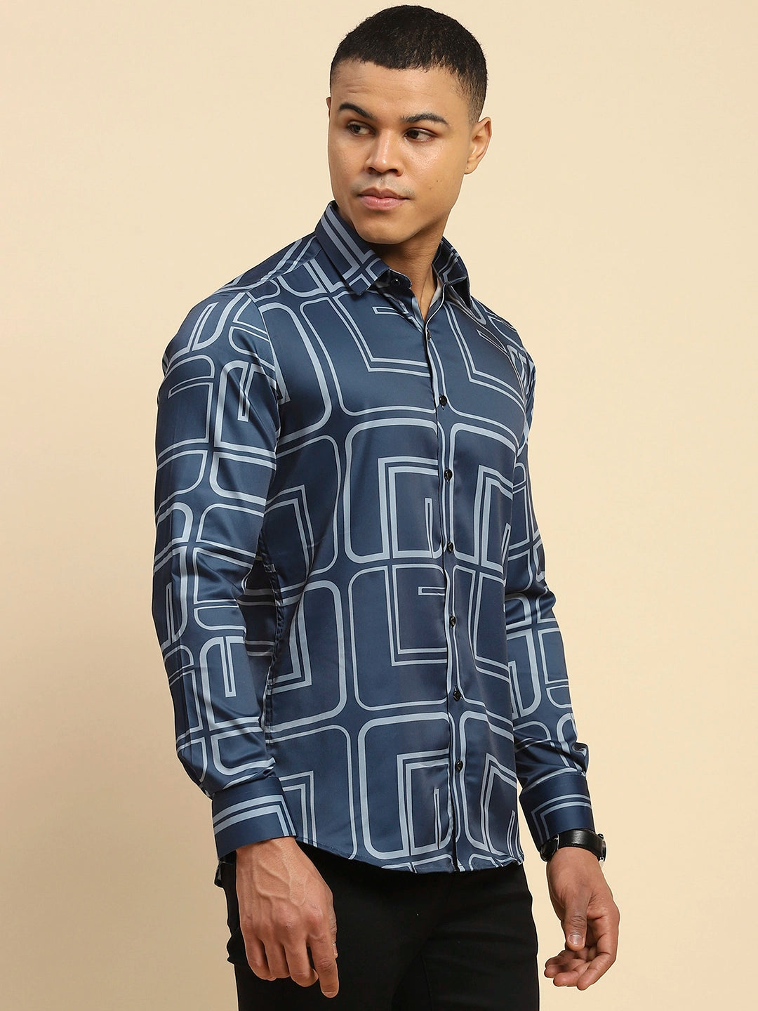 Blue Cotton Blend Tailored fit Shirt - Global Republic