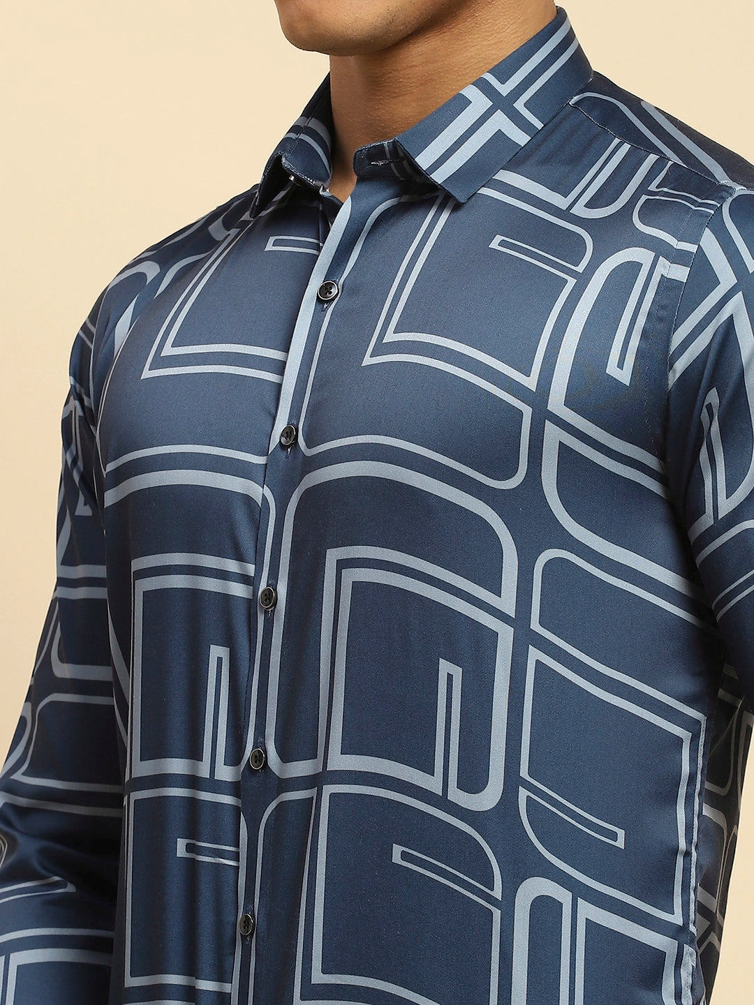 Blue Cotton Blend Tailored fit Shirt - Global Republic