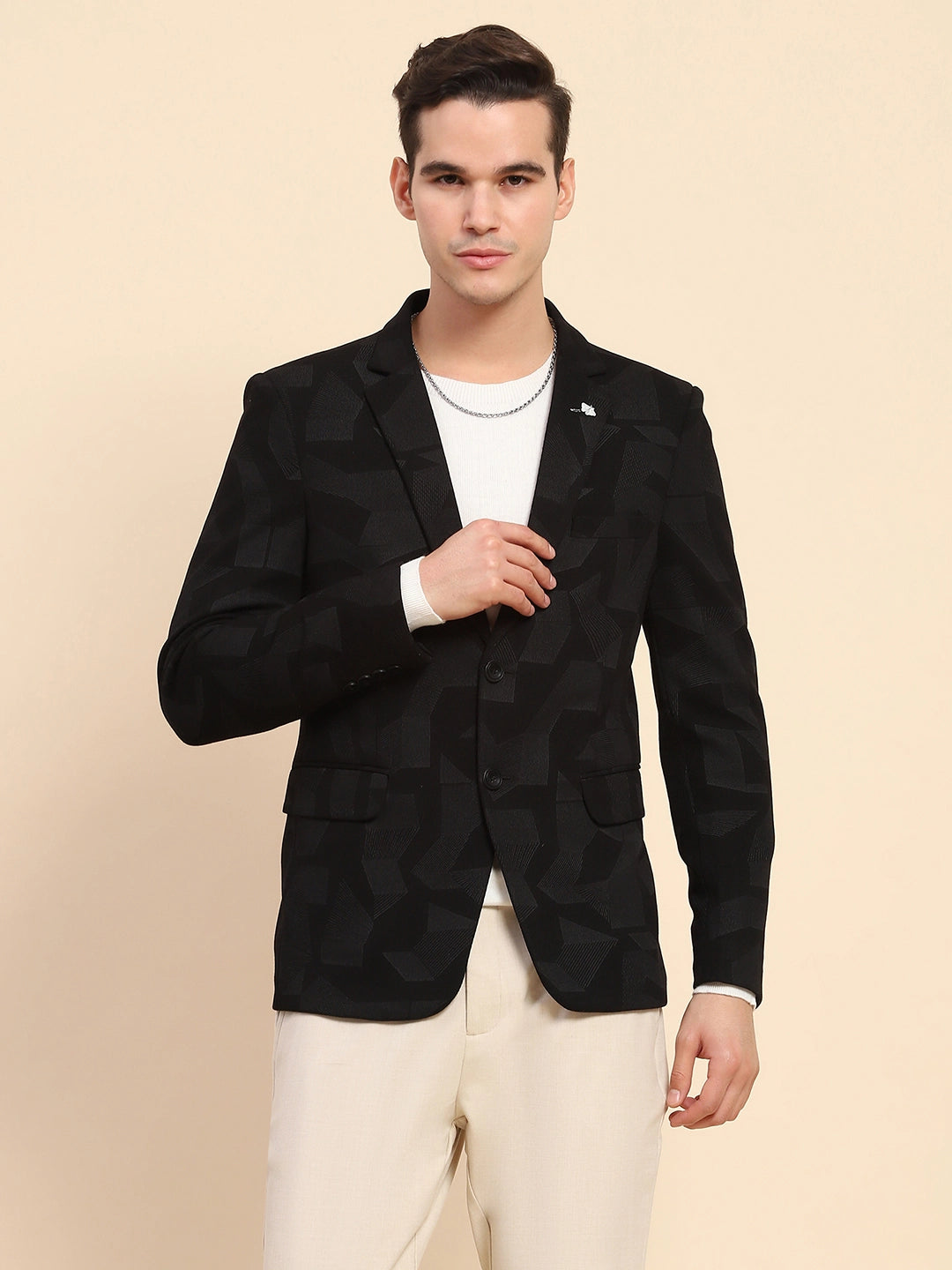 Black Cotton Blend Textured Coat - Global Republic