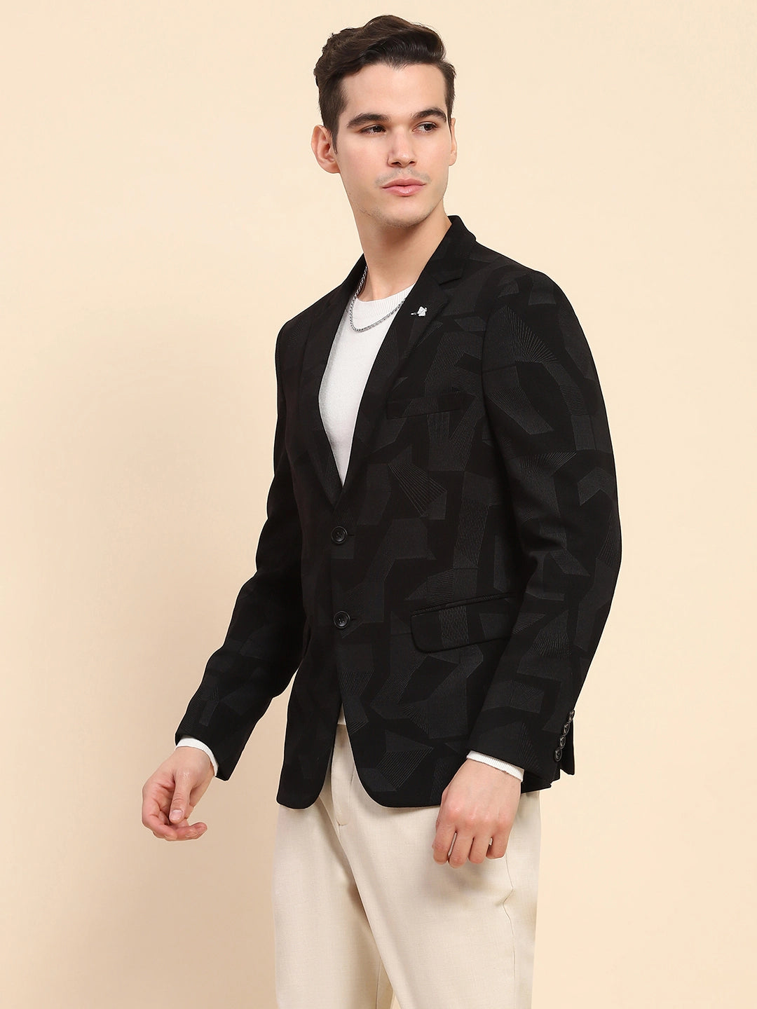 Black Cotton Blend Textured Coat - Global Republic
