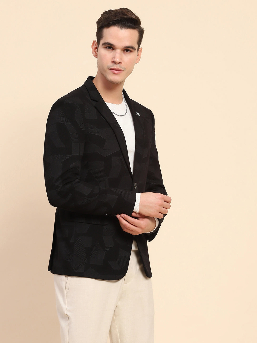 Black Cotton Blend Textured Coat - Global Republic