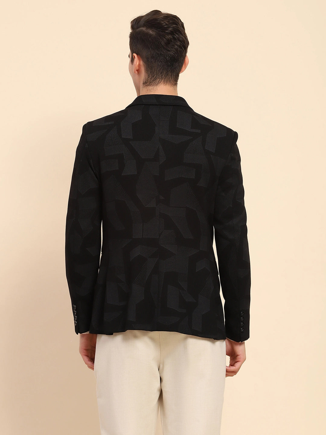 Black Cotton Blend Textured Coat - Global Republic