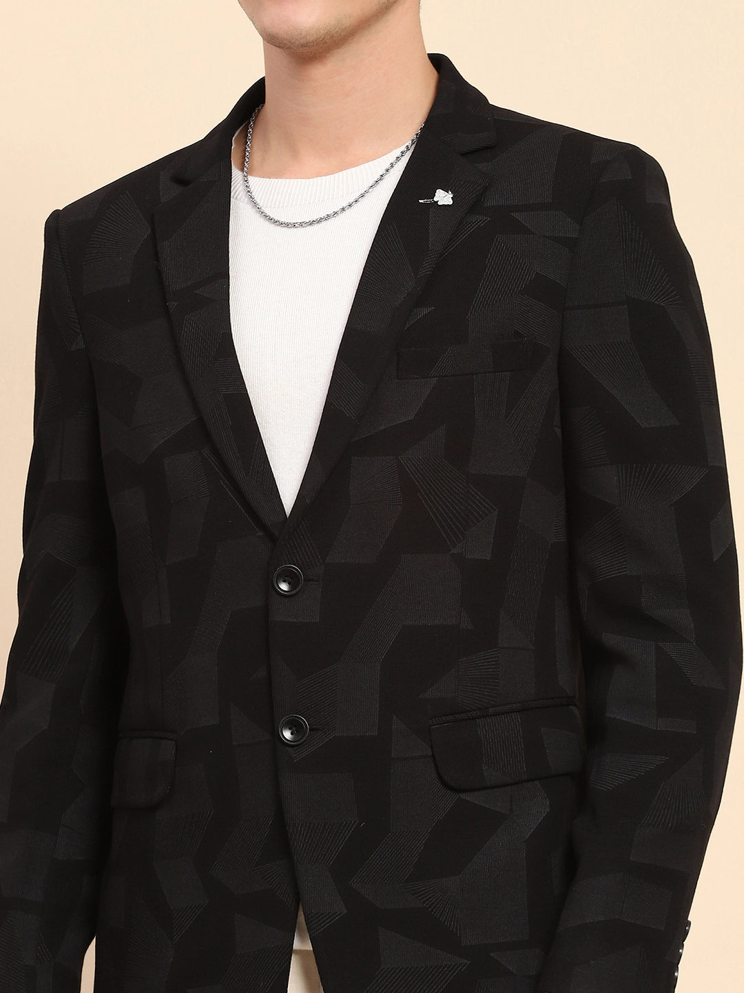 Black Cotton Blend Textured Coat - Global Republic