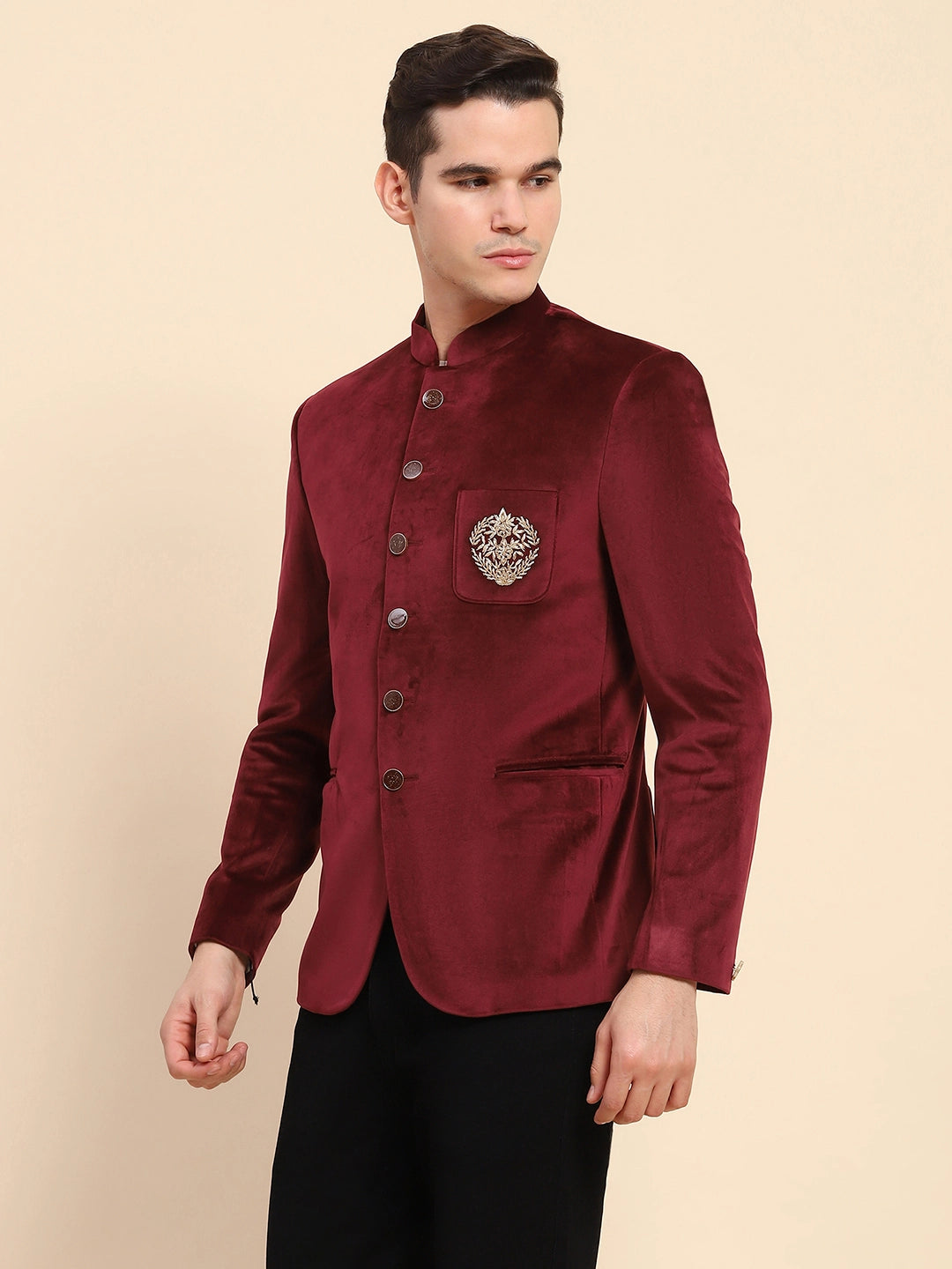 Maroon Velvet Zari Embroidered Coat - Global Republic