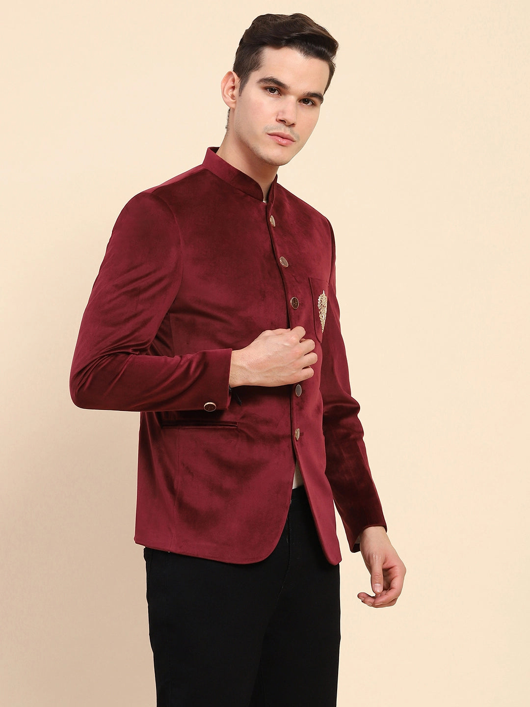 Maroon Velvet Zari Embroidered Coat - Global Republic
