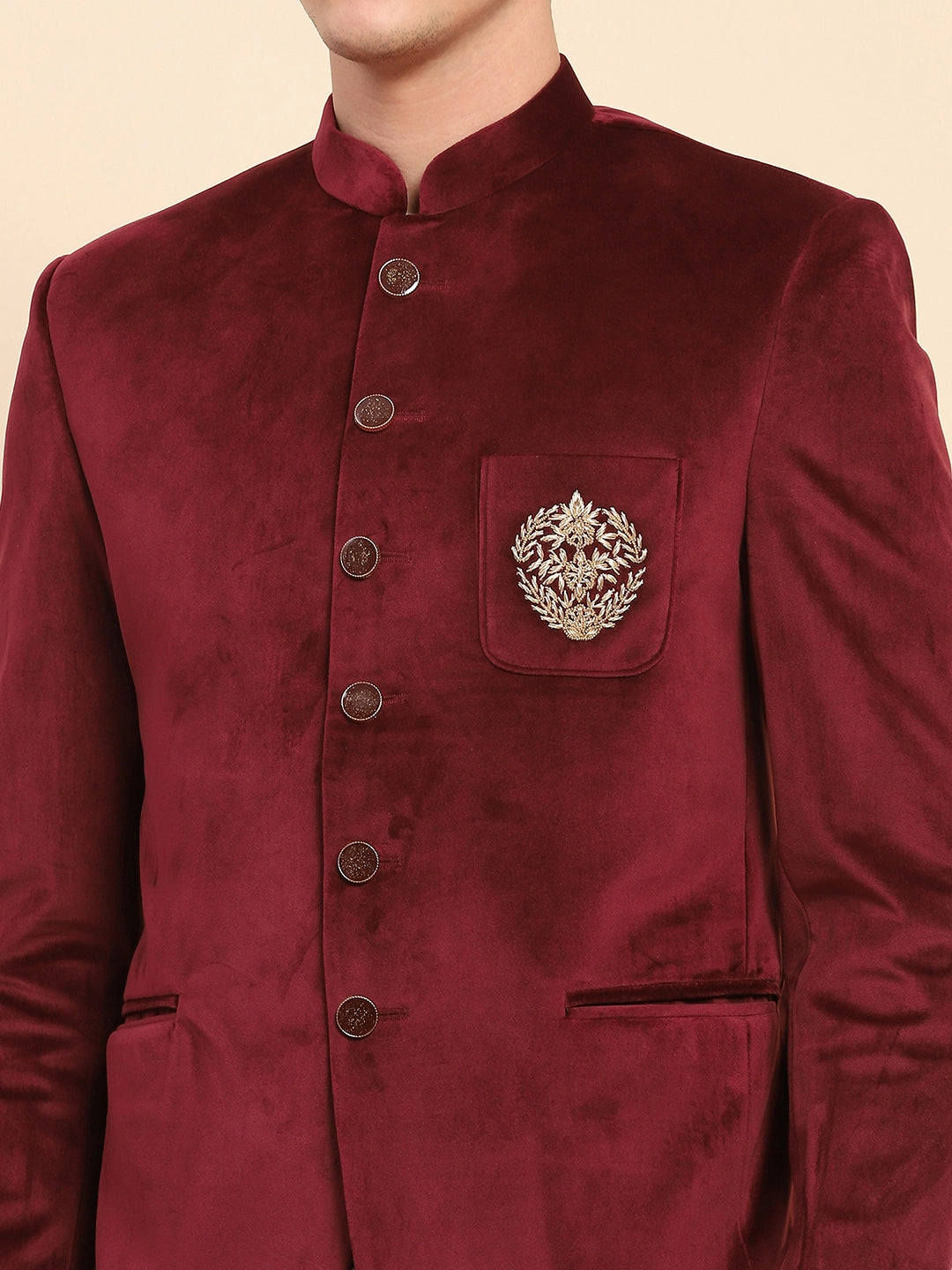 Maroon Velvet Zari Embroidered Coat - Global Republic