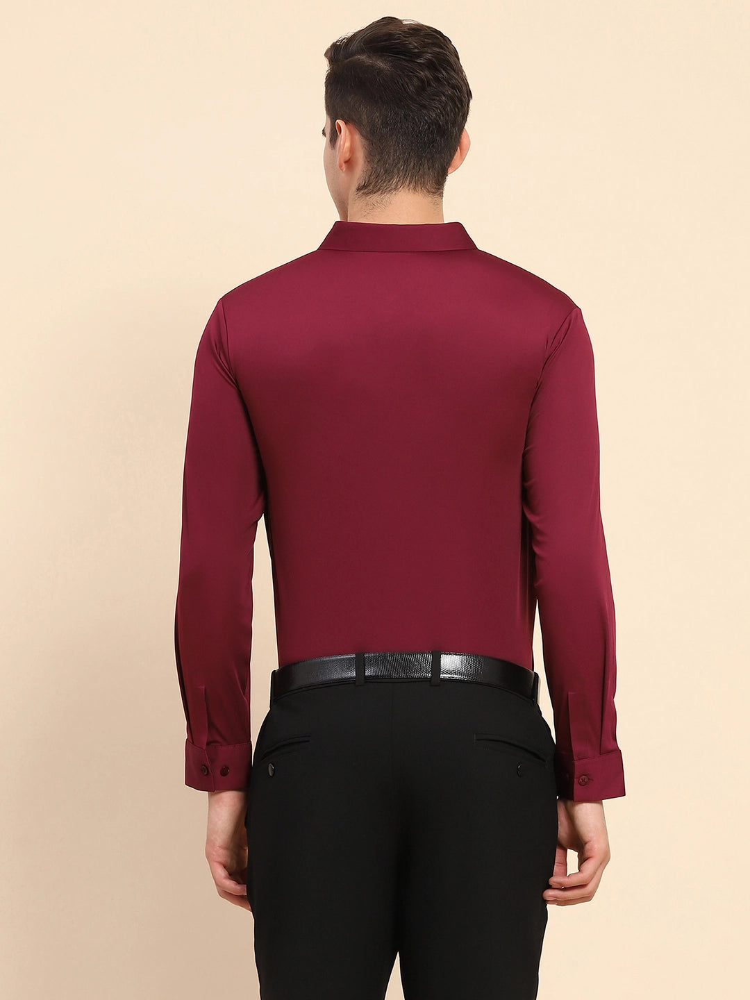 Wine Nylon Blend Solid Formal Shirt - Global Republic