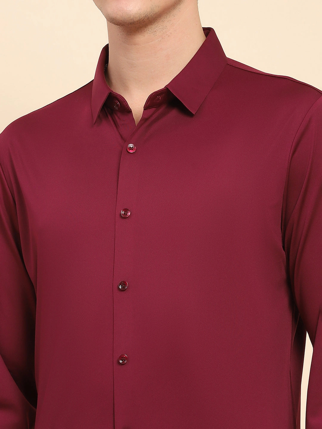 Wine Nylon Blend Solid Formal Shirt - Global Republic