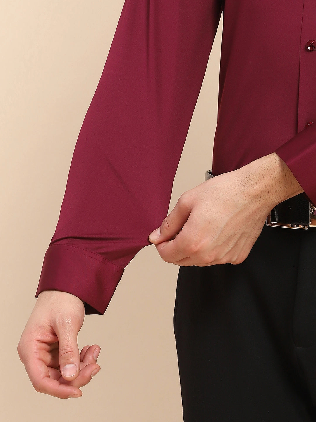 Wine Nylon Blend Solid Formal Shirt - Global Republic
