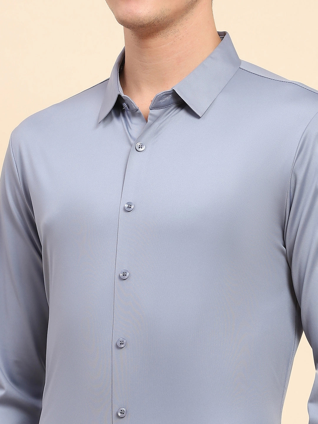 Blue Nylon Blend Solid Formal Shirt - Global Republic