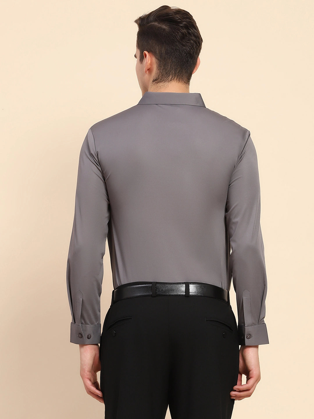 Gray Nylon Blend Solid Formal Shirt - Global Republic