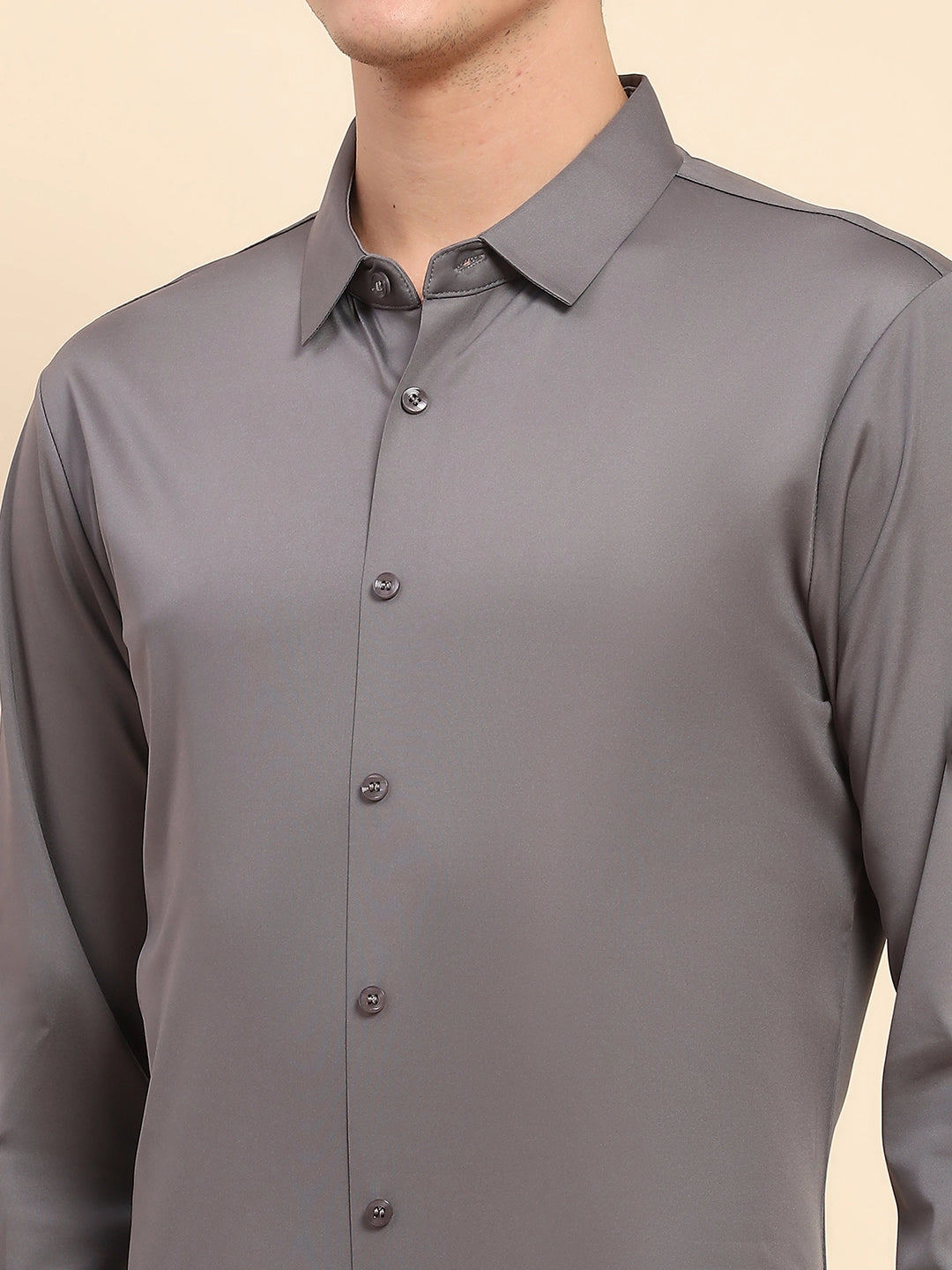 Gray Nylon Blend Solid Formal Shirt - Global Republic