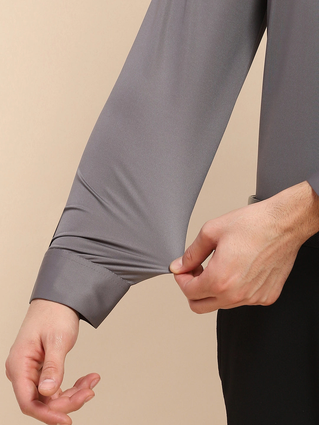 Gray Nylon Blend Solid Formal Shirt - Global Republic