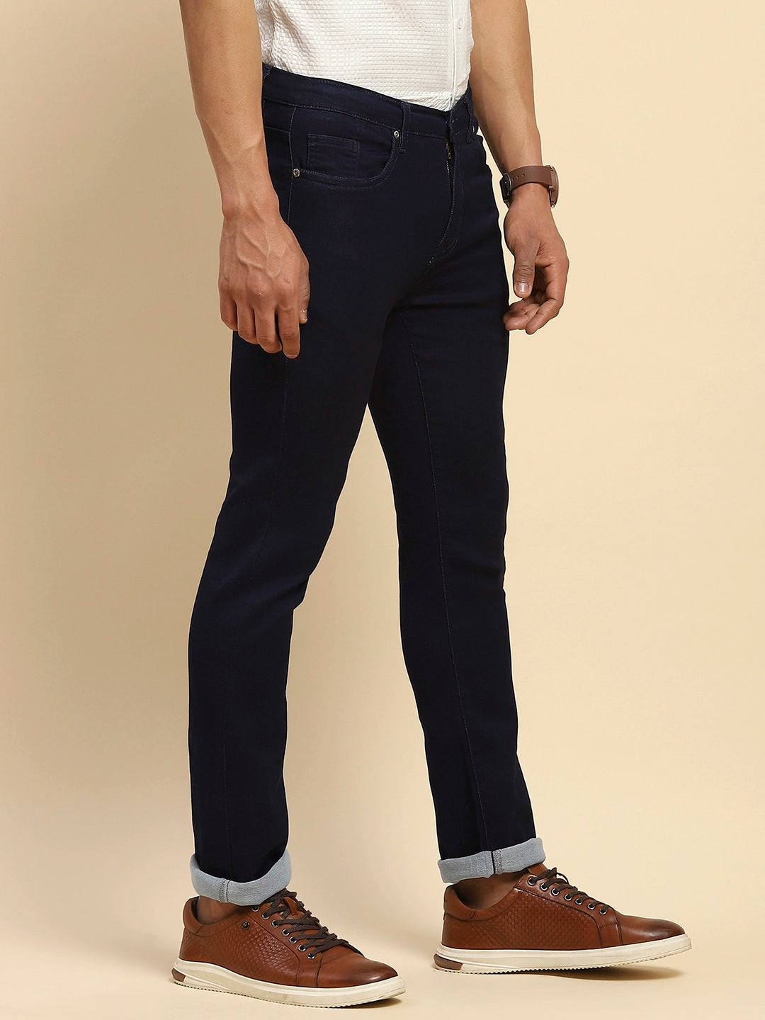 Blue Straight Fit Cotton Blend Jeans - Global Republic