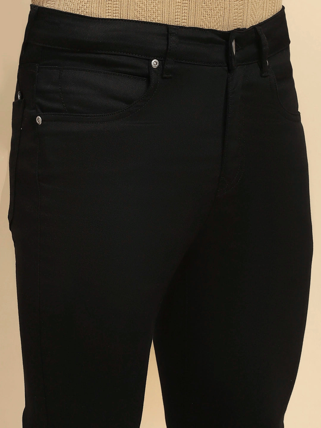 Black Straight Fit Cotton Blend Trouser - Global Republic